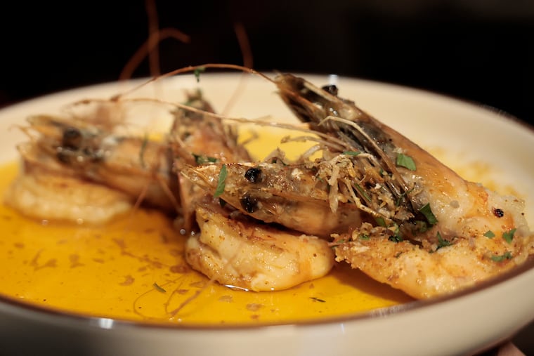 Gambas a la plancha (shrimp and chili oil and crispy garlic) at Bar ILU.
