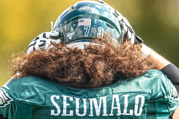 Eagles guard Isaac Seumalo prepares for practice at the NovaCare Complex on Wednesday.