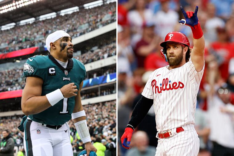 Philadelphia Eagles quarterback Jalen Hurts had a poster of Bryce Harper on his wall as a kid.