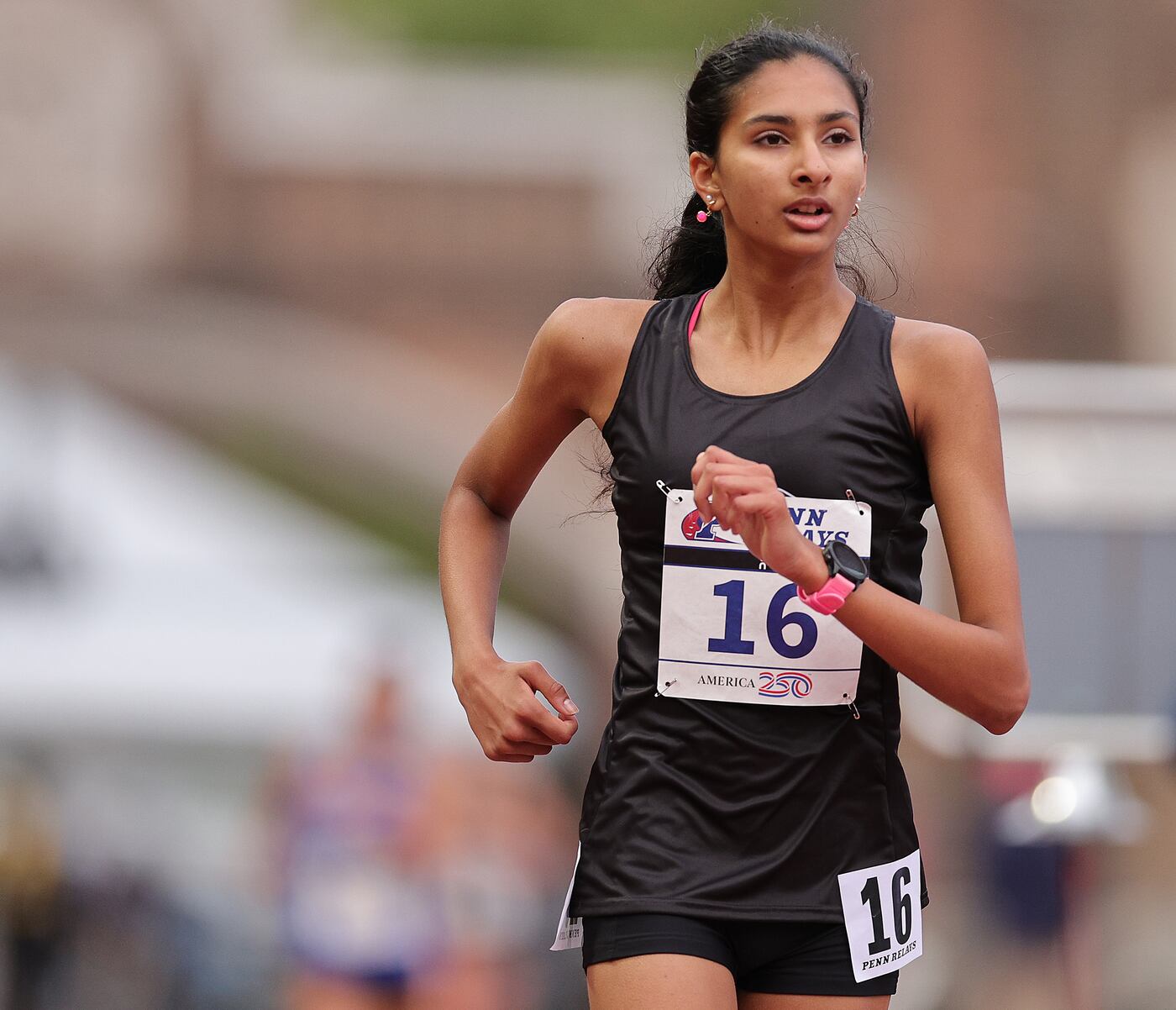 Shyna Patel, a ninth grader at Germantown Academy, completes a lap in her event.