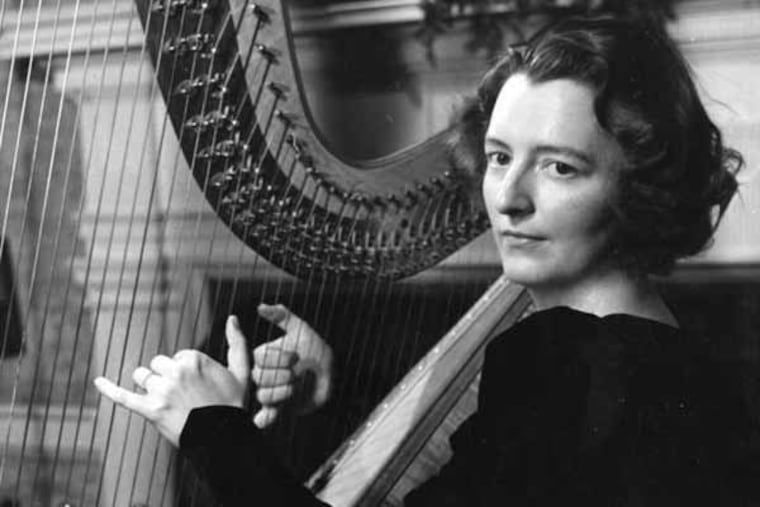 Edna Phillips, harp, Philadelphia Orchestra. Published in the Inquirer 1941. PHOTO: R. T. Doone