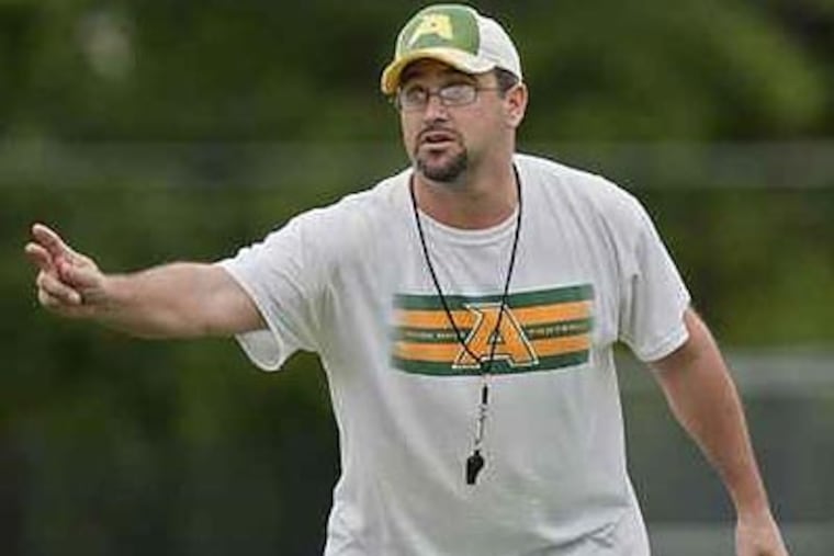 Audubon H.S. football head coach Jonathan Caputo during practice last August. (David M Warren/Staff Photographer)