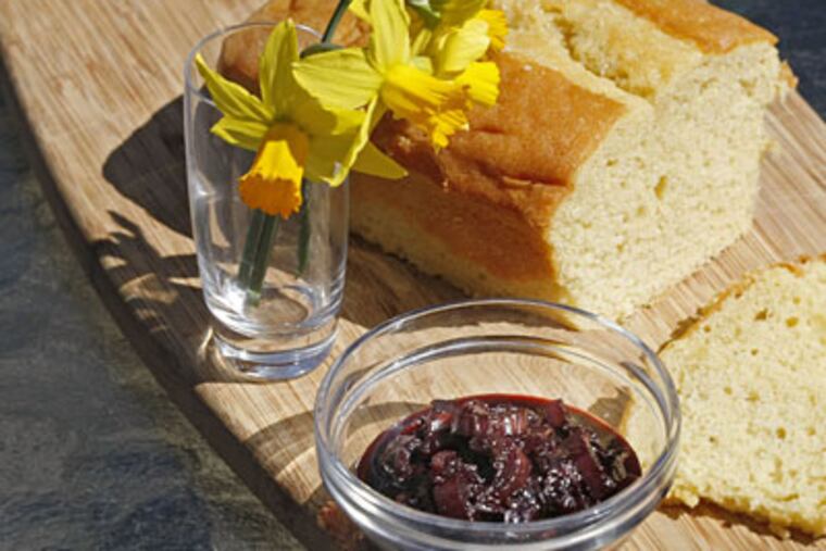 A rhubarb sauce full of flavor and color for maple-glazed pound cake. (MICHAEL S. WIRTZ / Staff Photographer)