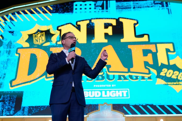 Pennsylvania Governor Josh Shapiro speaks before the first round of the NFL draft Thursday night in Pittsburgh.