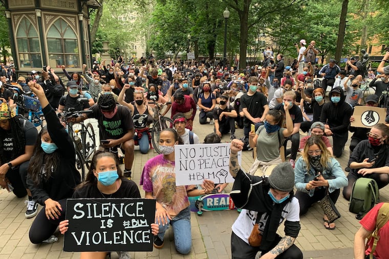 Protesters at Rittenhouse Square in Philadelphia on Tuesday, June 2, 2020.