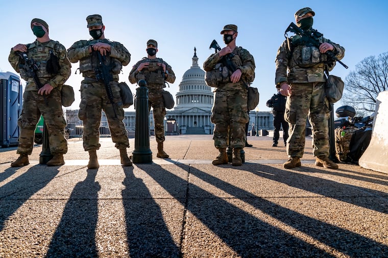 National Guard troops near the U.S. Capitol in 2021. In an unprecedented move, Donald Trump took control of the Washington police department last week and sent hundreds of National Guard troops to the city.