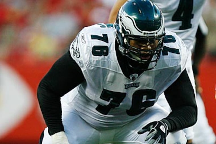 Stacy Andrews will likely open the season as the Eagles right guard since he is due $5 million this year. (AP Photo / Ed Zurga)