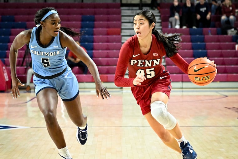 Penn's Kayla Padilla drives to the basket during a game against Columbia earlier this season. Padilla made school history in the Quakers' loss on Saturday.