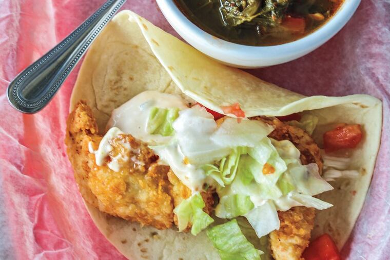 Fried Chicken Tacos from "Turnip Greens & Tortillas" by Eddie Hernandez & Susan Puckett.