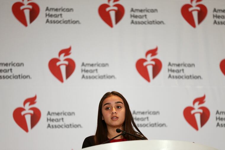 American Heart Association youth advocate Katelyn Quezada, 16, of Los Angeles, speaks during a news conference at the Convention Center about her experience trying vaping.