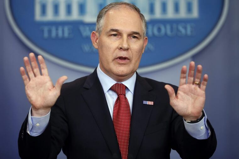 EPA Administrator Scott Pruitt speaks to reporters at a briefing in 2017.