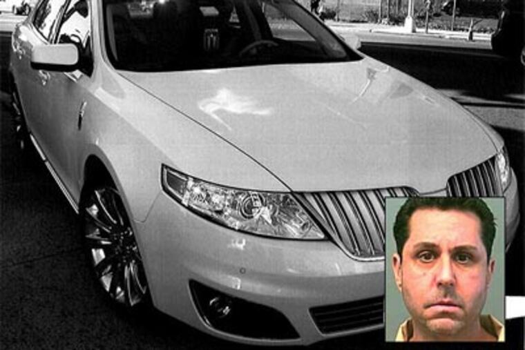 The white Lincoln MKS belonging to Martin Caballero, 47, of North Bergen, who disappeared from an Atlantic City parking garage. Ex-con Craig Arno (inset) has been arrested in the case.