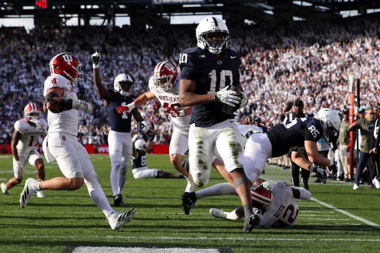 Penn State running back Nicholas Singleton scores a touchdown during the fourth quarter against the Indiana Hoosiers.