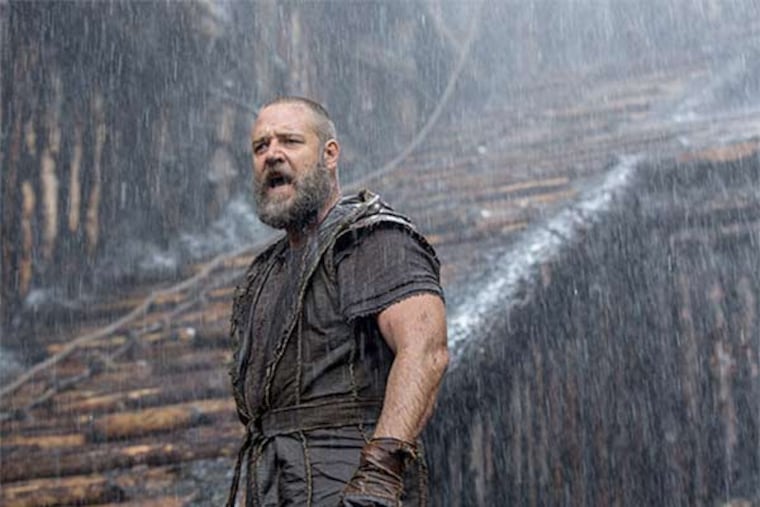 Hard rain: Russell Crowe in "Noah," a fist-pumping, never-dull retelling of the story of the flood and the ark and all those animals.