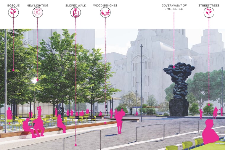 View of the proposed redesign plan of the Thomas Paine Plaza.
