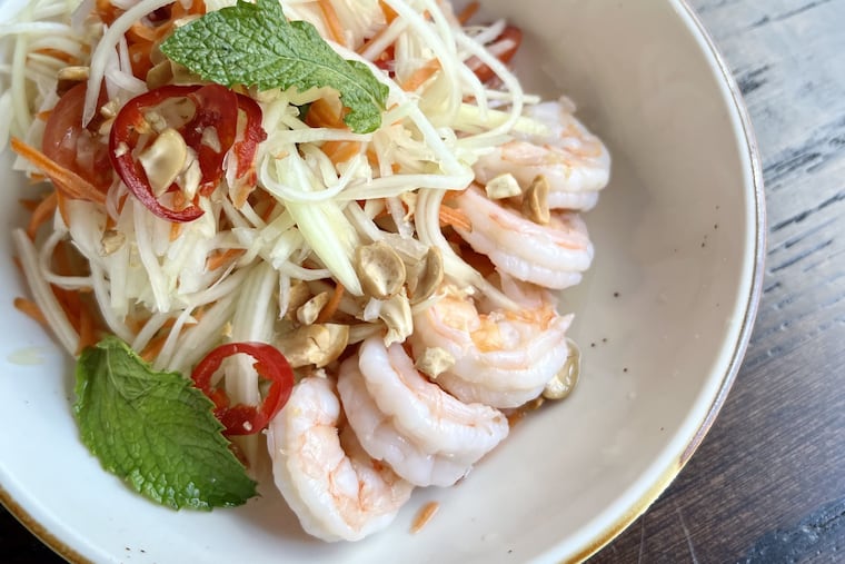 Green papaya salad with poached shrimp is among the Let's Do Lunch offering at Topside Tavern, 10 S. 20th St.