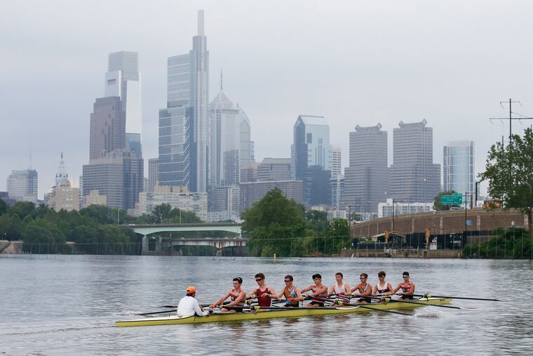 The St. Joseph's Prep varsity eight at practice last month in preparation for this week's Henley Royal Regatta.