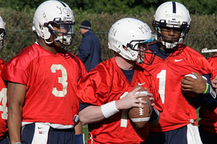 Quarterbacks Paul Jones, Matt McGloin and Rob Bolden will try to make their case for the starting job. (Gene J. Puskar/AP)