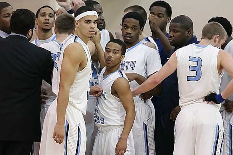 Immaculata University's 5-4 tall guard Tyreek Peeples (center) playing Montclair State University, Wednesday, December 19, 2012. (Steven M. Falk/Staff Photographer)