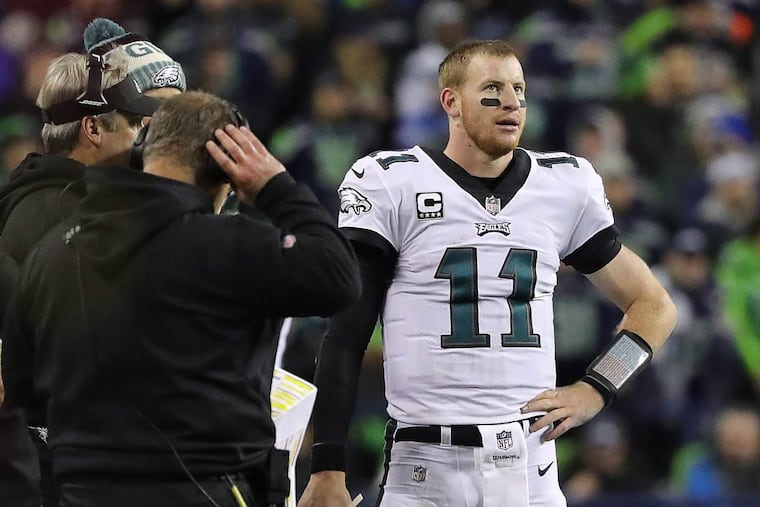 Eagles quarterback Carson Wentz can’t renegotiate his contract until after next season.