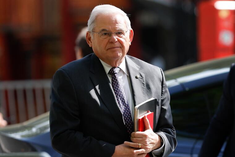 Senator Bob Menendez, D-N.J., arrives at Manhattan federal court on Tuesday in New York.
