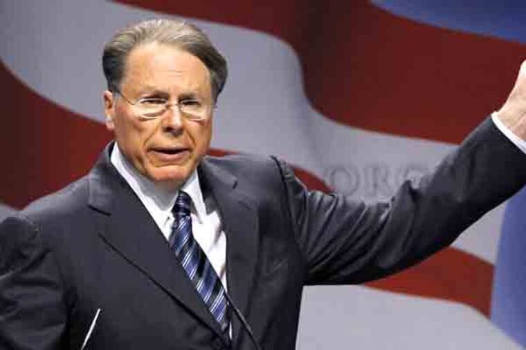 Wayne LaPierre at an NRA press conference. AP Photo/Alex Brandon