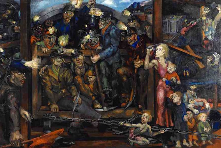 Among key works pulled from storage for "America Starts Here," the museum and art school's reinstallation, is Philip Evergood's "Mine Disaster" of 1933, a pungent social commentary.