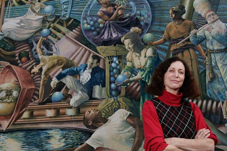 Jane Golden of the Mural Arts Program in front of mural to be
dedicated on Oct. 21. The mural is located at 1325 Locust St. Credit:
Mural Arts Program.