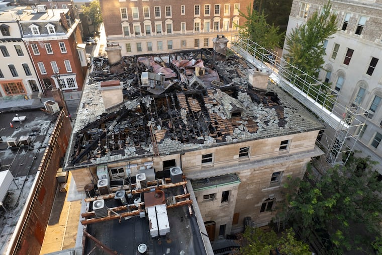 The damaged Art Alliance Building at 251 South 18th Street as seen on Tuesday, Aug. 12, 2025 in Philadelphia. The building was on fire in the earl hours of July. The cause was ruled "undetermined."