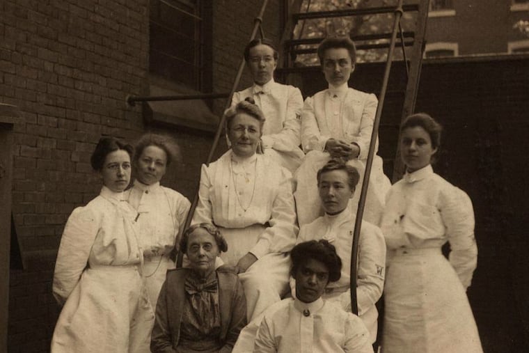 At the turn of the 20th century, interns from the Woman’s Medical College, working at the Woman’s Hospital of Philadelphia, pose at 22nd Street and North College Avenue in North Philadelphia. Courtesy of the Legacy Center Archives, Drexel University College of Medicine.