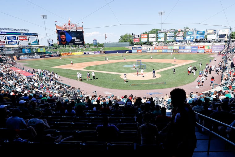 Fans watching the DeVonta Smith celebrity softball game at Coca-Cola Park in Allentown on June 4, 2022.