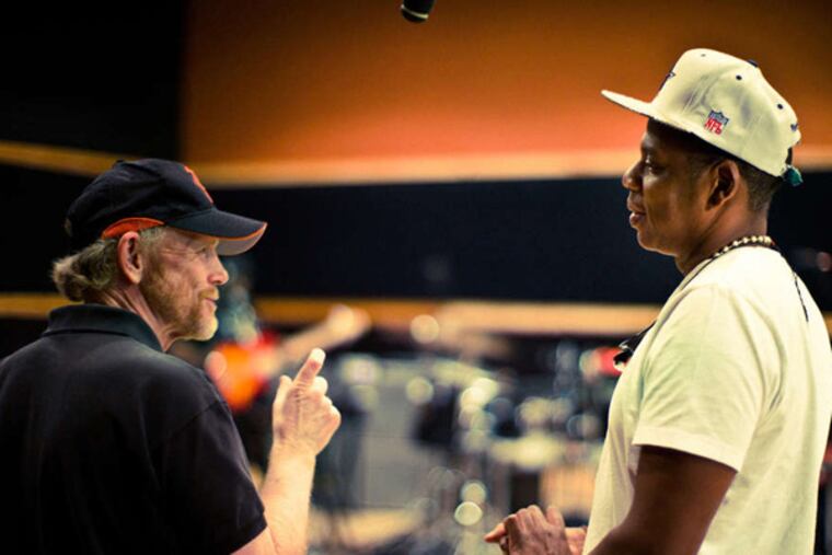 Director Ron Howard and Shawn, JAY Z, Carter during filming of the documentary Made in America. - Photo: RadicalMedia/Courtesy of SHOWTIME