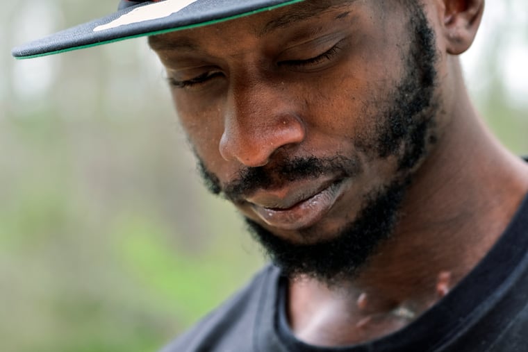 Michael Corey Jenkins stands outside Taylor Hill Church in Braxton, Miss., on March 18, 2023.