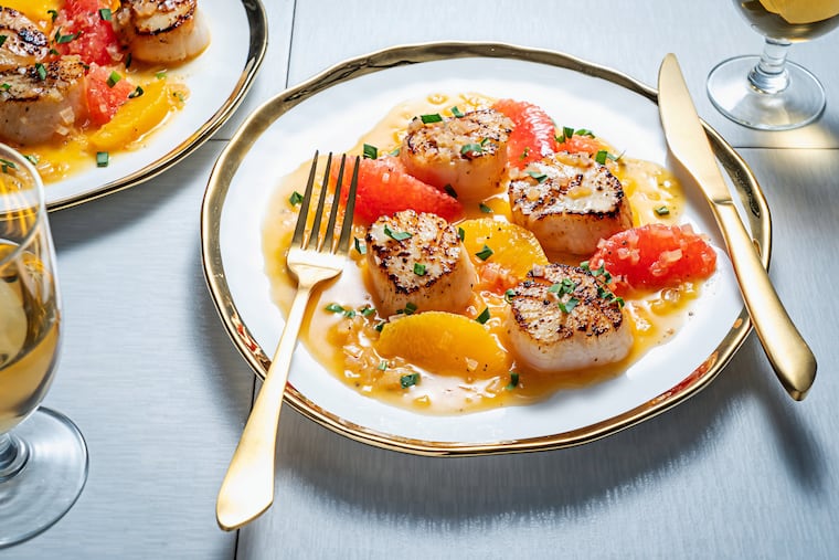 Scallops With Shallot Citrus Sauce.
