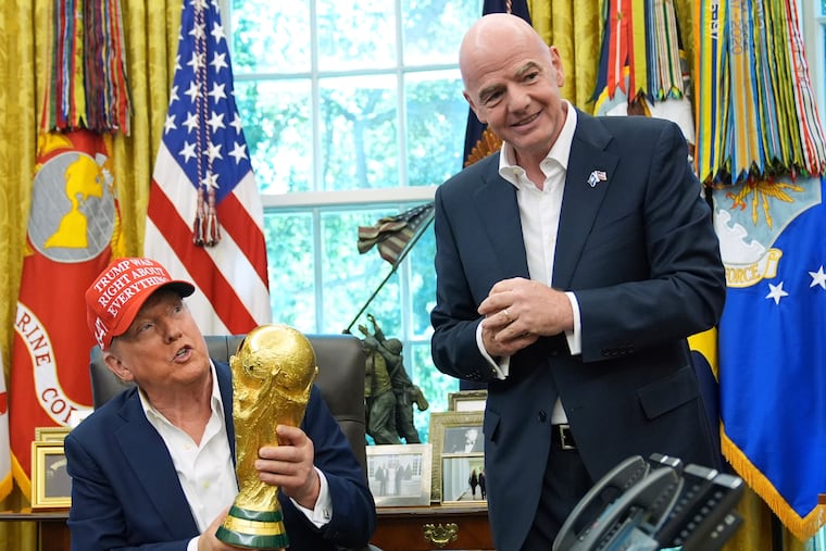 President Donald Trump (left), said he did place a call to FIFA president Gianni Infantino in response to the red card infraction on U.S. men's national team forward Folarin Balogun.