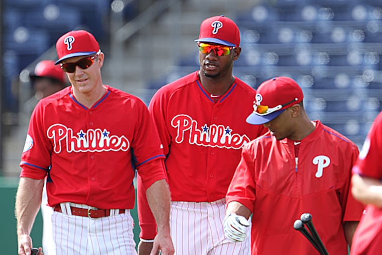Phillies outfielder Domonic Brown and teammates at Bright House Field. (David Swanson/Staff Photographer)