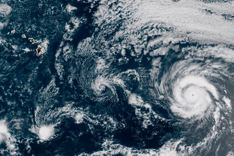 This GOES-17 taken at 3:30 p.m. EDT, Thursday, July 23, 2020, shows Hurricane Douglas churning in the Pacific Ocean heading towards Hawaii.