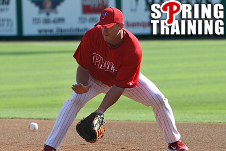 "I haven't had adrenaline like that in quite a while," Jim Thome said of playing first base Sunday. (David M Warren/Staff Photographer)