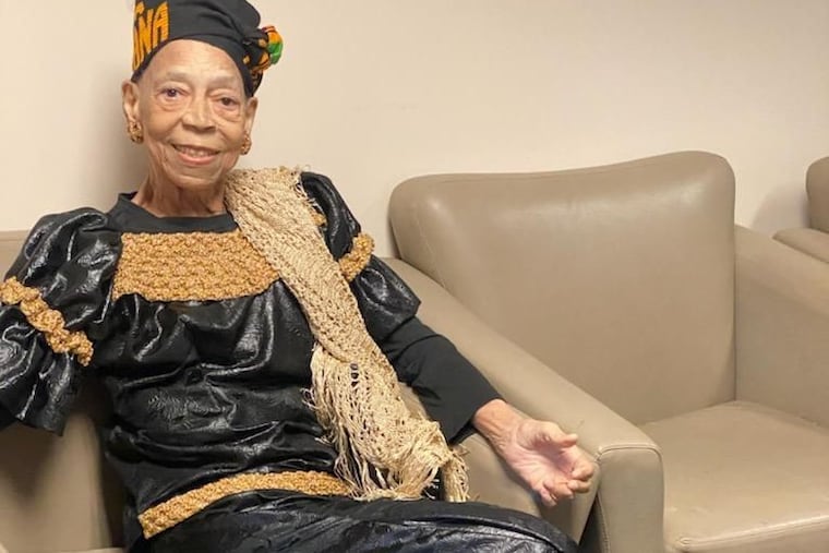 Mama Delores Berry, dressed in the African attire that she's known for, photographed in 2023.