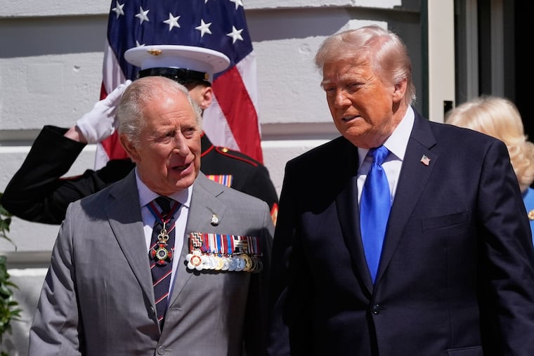 President Donald Trump bids farewell to Britain's King Charles III on Thursday on the South Lawn of the White House.