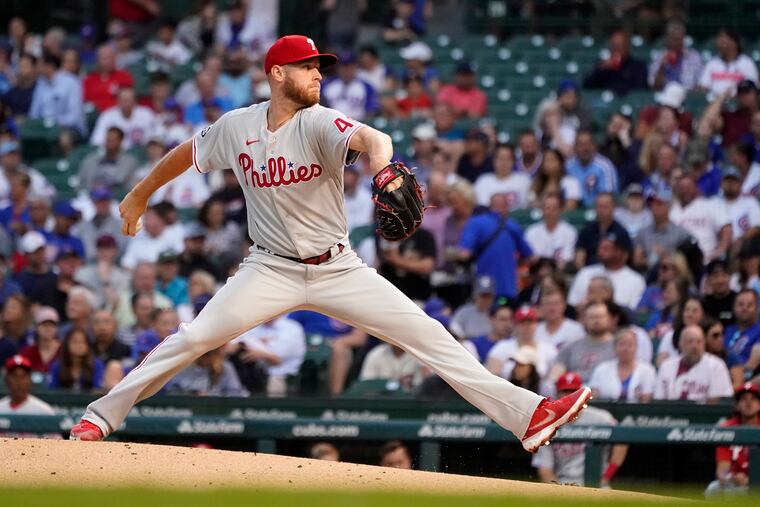 Phillies starter Zack Wheeler winds up during the first inning, when the Cubs scored three runs against him.