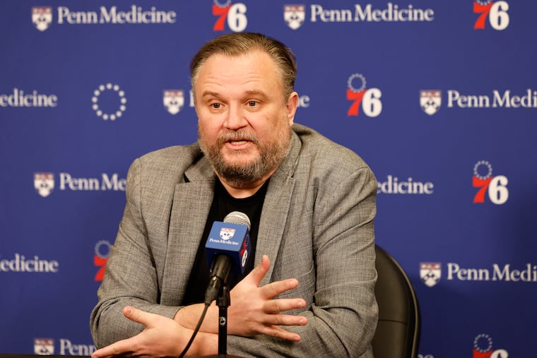 Sixers President of basketball operations Daryl Morey meeting with the media after the Feb. 8 trade deadline.