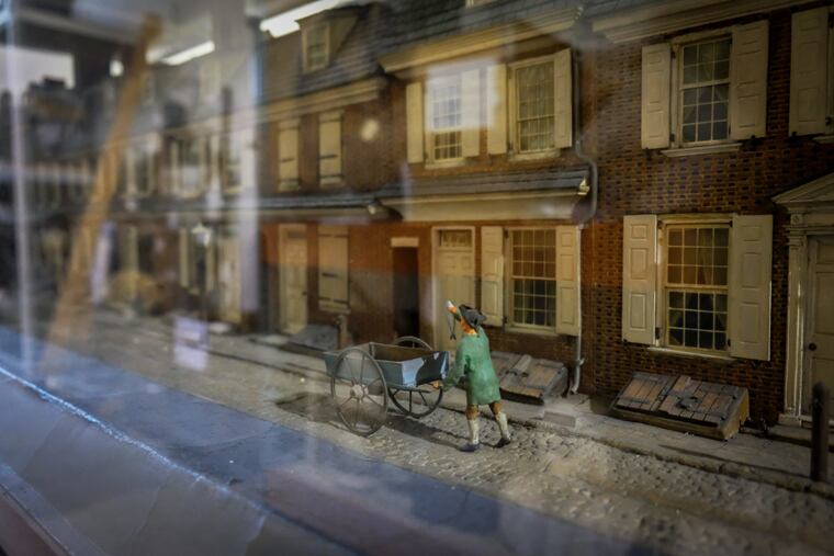 A tiny replica of Elfreth's Alley at the storage facility for the Philadelphia History Museum.