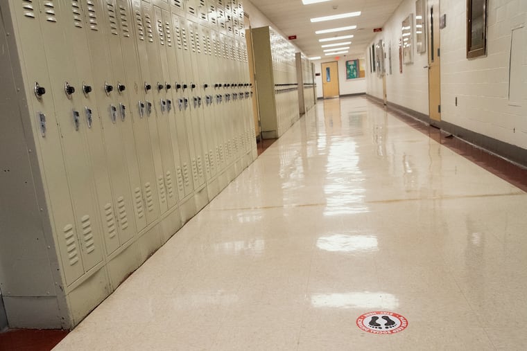 An empty hallway of Haddon Township High School in Westmont, N.J.