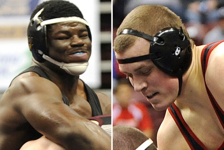 Coatesville's Mike Boykin, left and Boyertown's Jordan Wood, right. (Philadelphia Inquirer/Bradley C Bower)