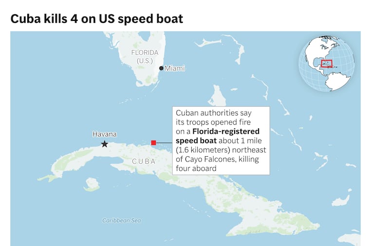 Cuba's military shot at a U.S.-registered boat Wednesday close to its shoreline, authorities said.
