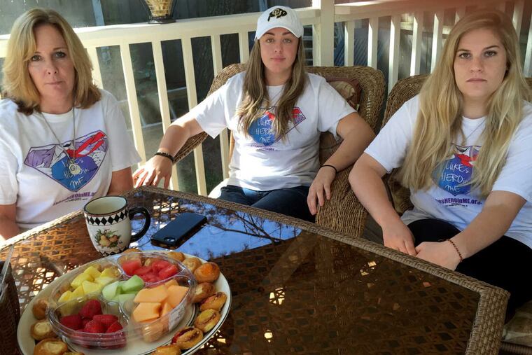 Luke Johnson's family started a foundation, Luke's HEROin ME Foundation, after the 22-year-old Pennsbury graduate was found dead over an overdose in Florida on May 17. From left, his mother, Maureen Johnson; his cousin, Nicole McDonald; and his sister, Alex Johnson.