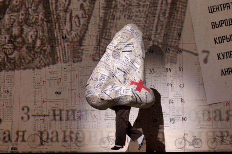 A scene of Shostakovich’s “The Nose” with the title character (actor Frank Colardo). Photo: Ken Howard/Metropolitan Opera. Taken at the Metropolitan Opera on September 14, 2013.