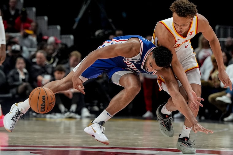 Sixers guard Quentin Grimes (right) scored a game-high 35 points on Monday night against the Hawks.