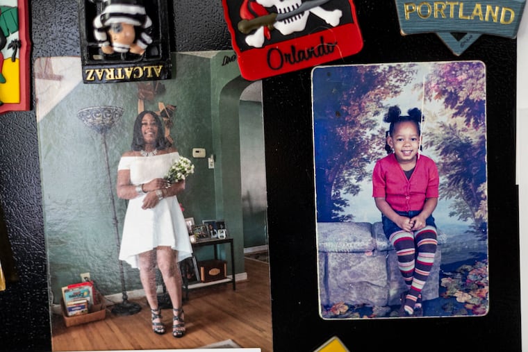 Photos of Teryn Johnson, 17, on her grandmother Laura Waters' fridge.